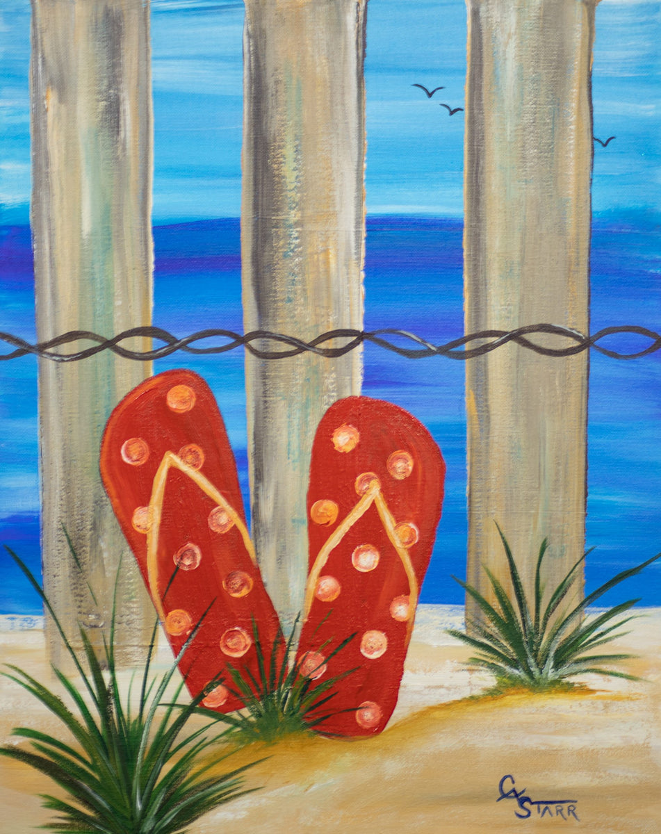 Red Flip Flops on Fence – Carolyn Starr Ellis